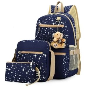 NWT BLUE TEDDY BEAR DESIGN 3 PIECE BACKPACK SET